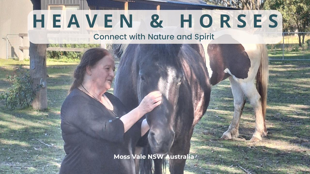 horse and woman with auras around them